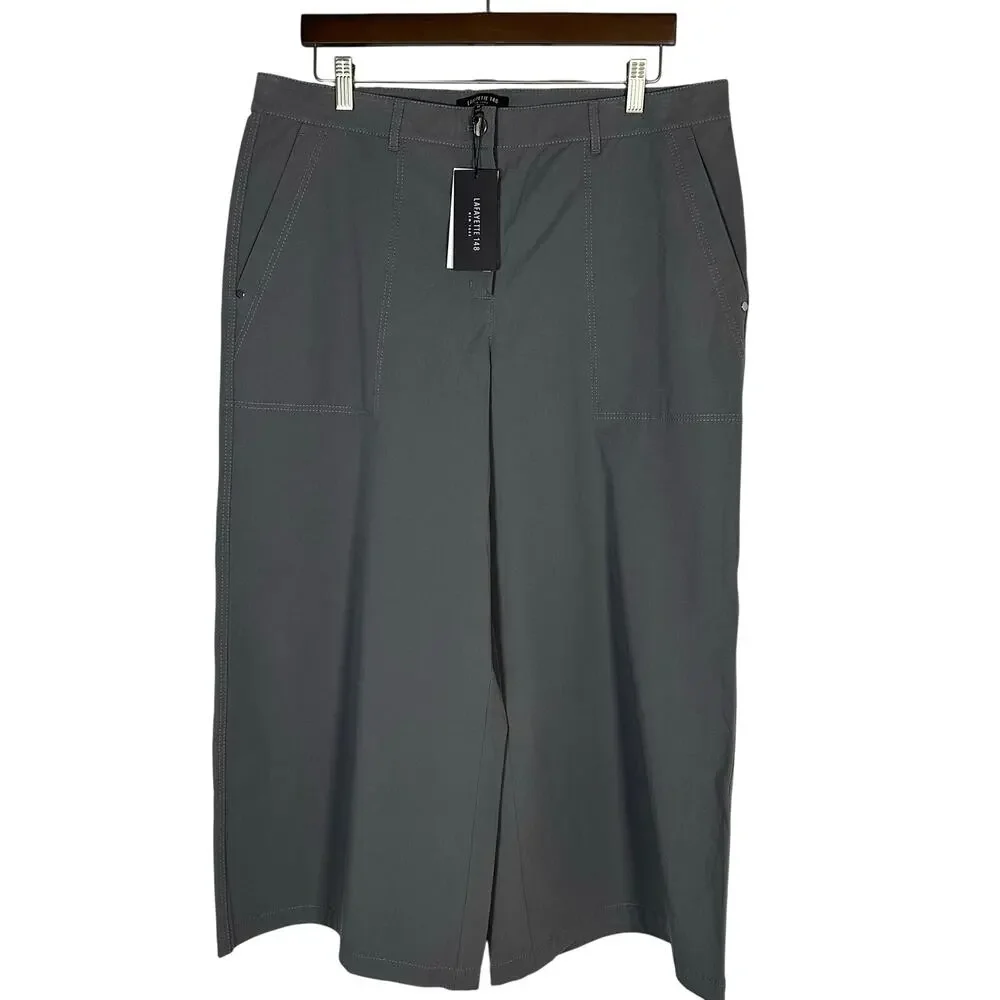 NWT Lafayette 148 Bi-Stretch Pima Cotton Fulton Cropped Pant Rock 14 Minimalist‎